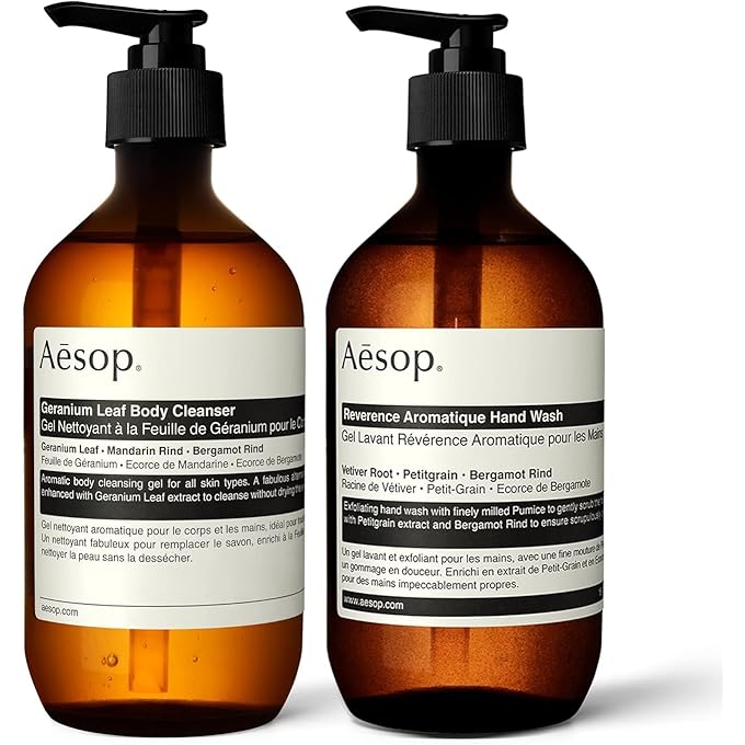 أيسوب غسول اليدين Aesop Reverence Aromatique ومسحوق منظف الجسم بأوراق الجيرانيوم | بارابين، خال من القسوة ونباتي | 500 مل/16.67 أونصة (مجموعة من 2) - Image 1